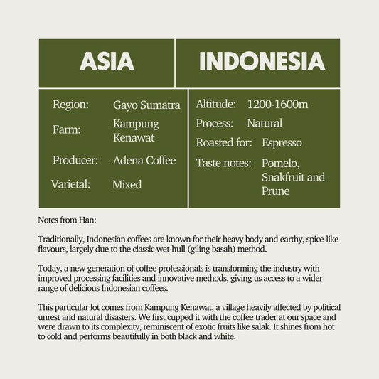 SOE - Indonesia Gayo Arkhan Sumatra Kampung Kenawat (Espresso)