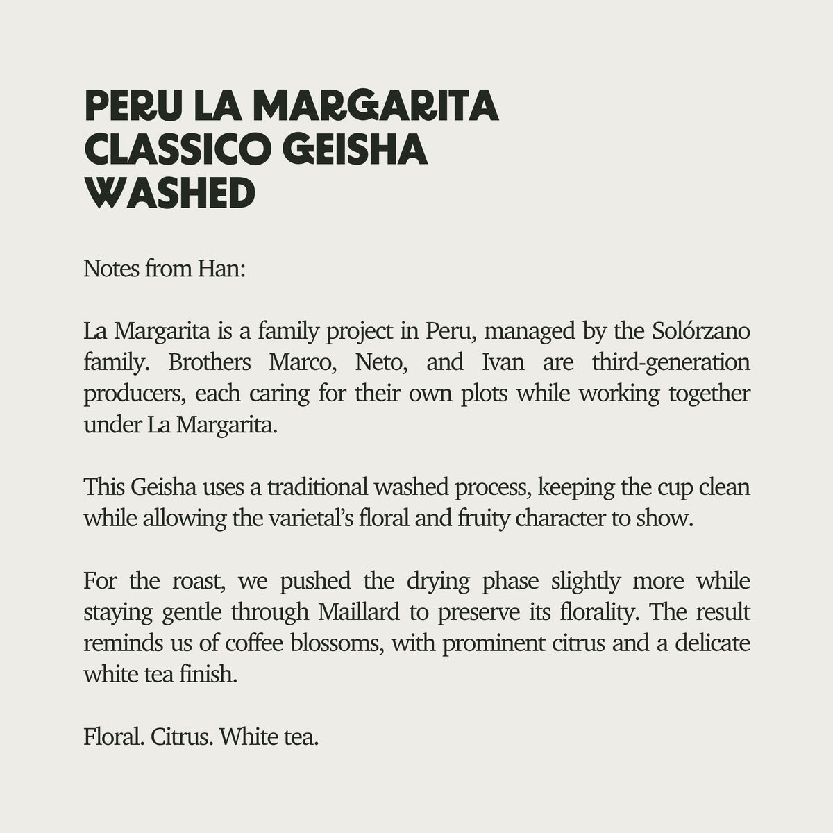 [LIMITED] Peru La Margarita Classico Washed Geisha